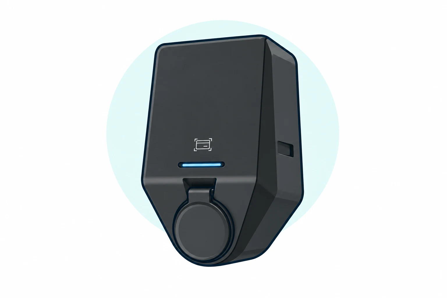 Illustration of the black Deta.e eDock2 charger with closed Type 2 socket lid