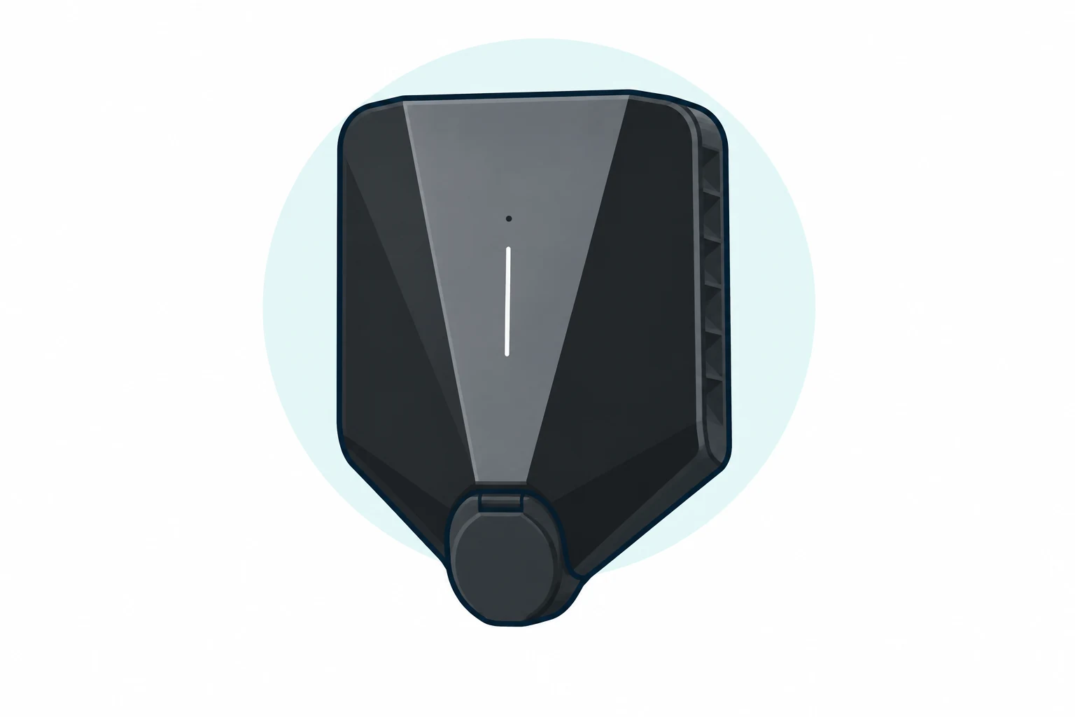 Illustration of Easee One, black socketed charger with vertical status light
