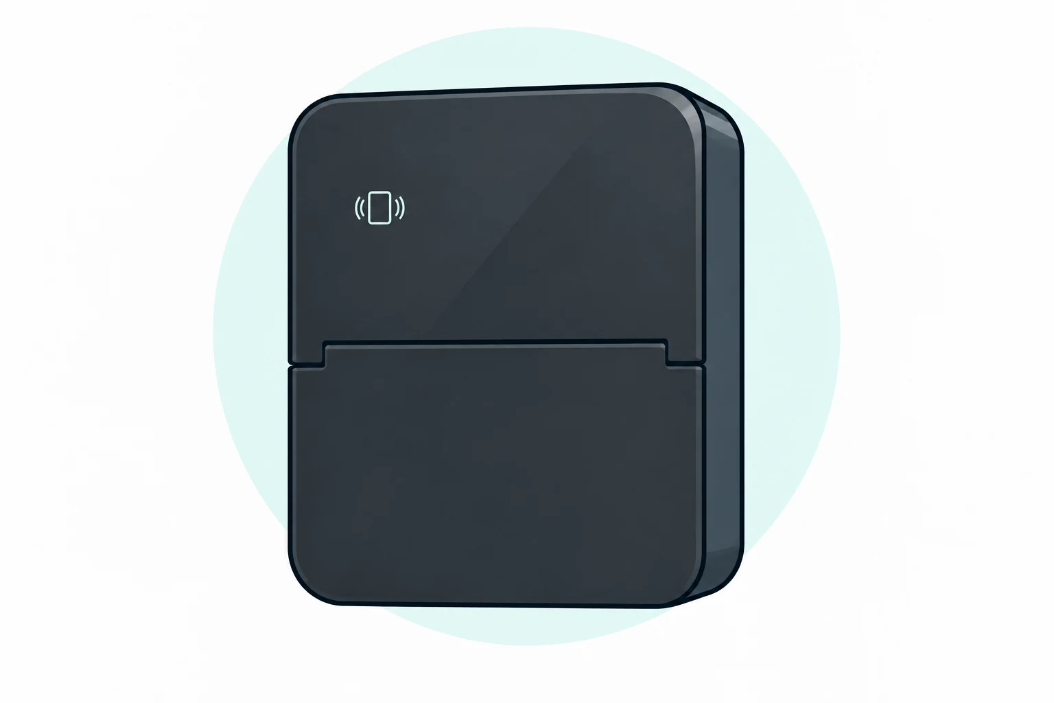 Illustration of the black evec vecGO 2.0 socketed charger with its lower cover closed