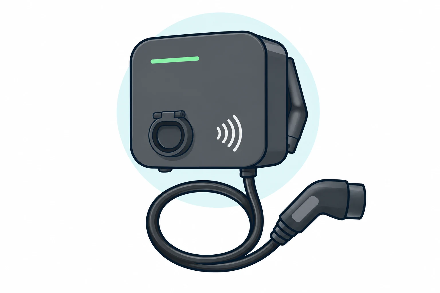 Illustration of the Hydra Notus tethered charger with a looped Type 2 cable