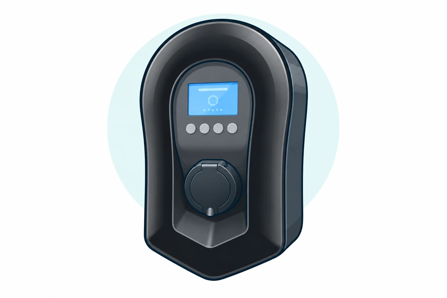 Illustration of myenergi zappi, black socketed version with display and four controls