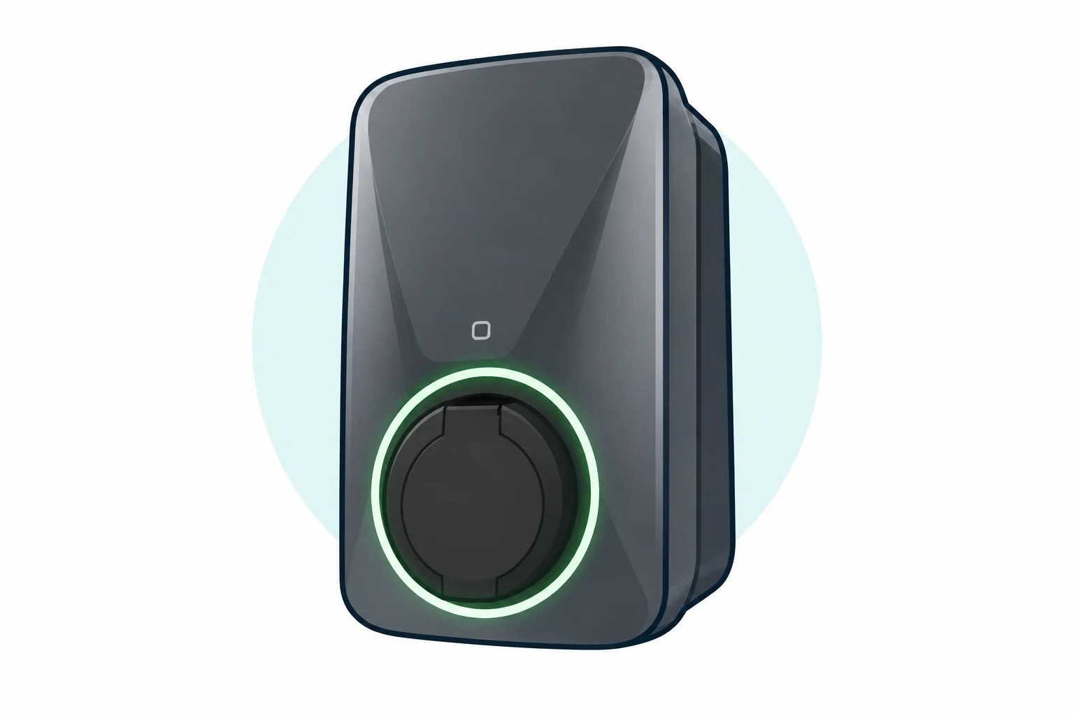 Illustration of the dark Project EV APEX-7S charger with its Type 2 socket lid closed